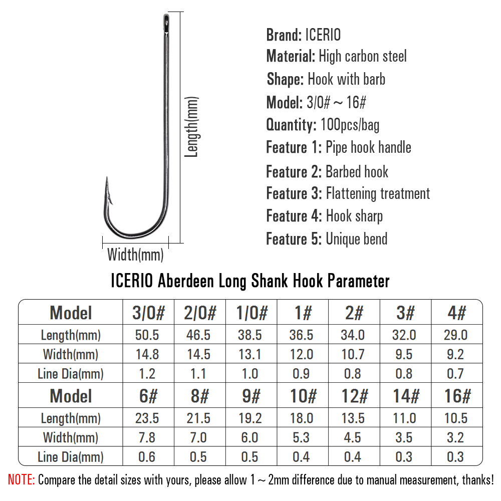 ICERIO 100PCS 16 #   - 3/0 Has - Fishing Hook Offset avaliação e preço